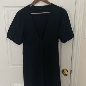 Theory Black Deep V Merino Wool Dress